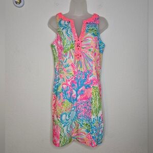 Lilly Pulitzer Ryder Shift Dress in Lovers Coral 100% Cotton Undersea Print
